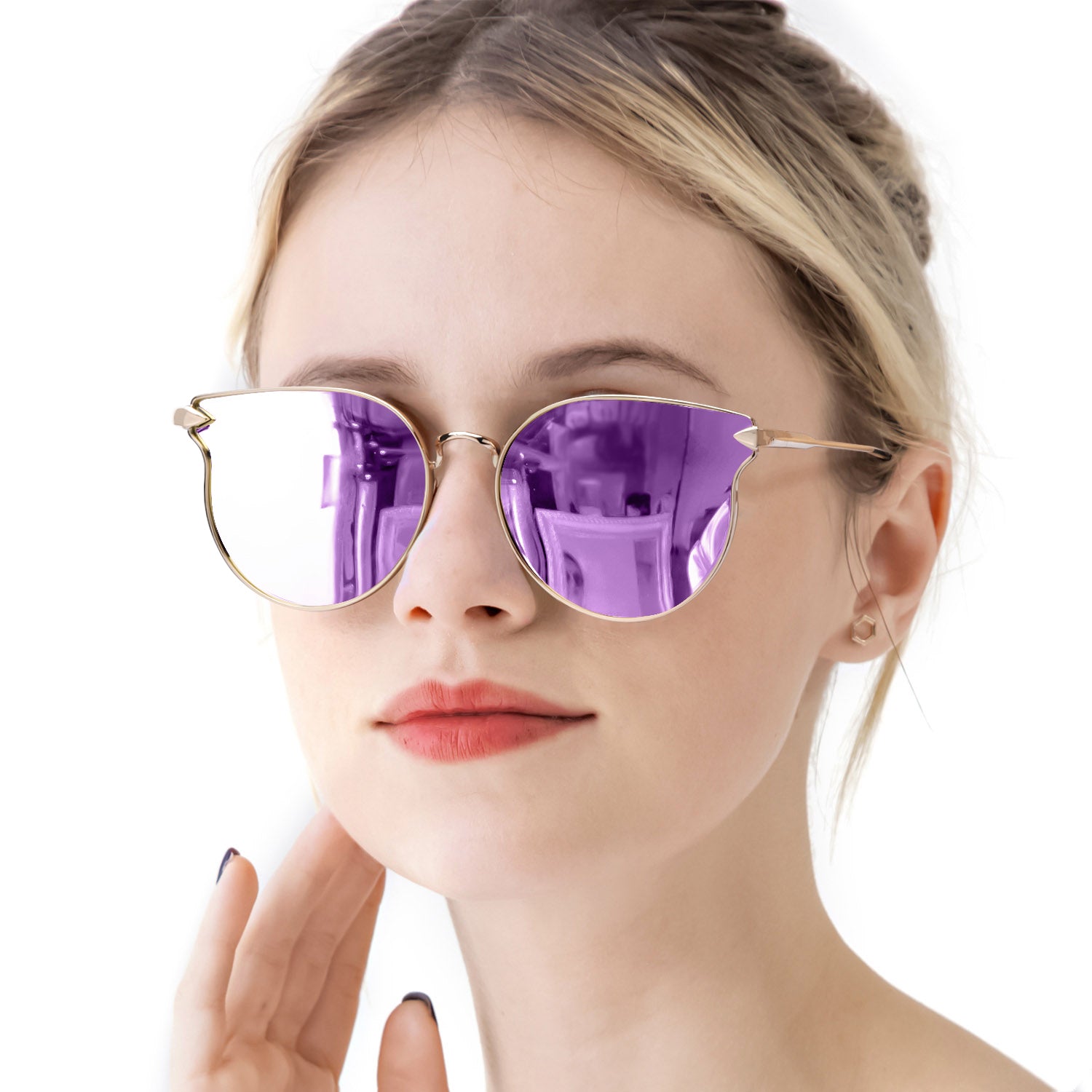 LVIOE Fashion Metal Frame Cateye Mirrored Sunglasses for Women