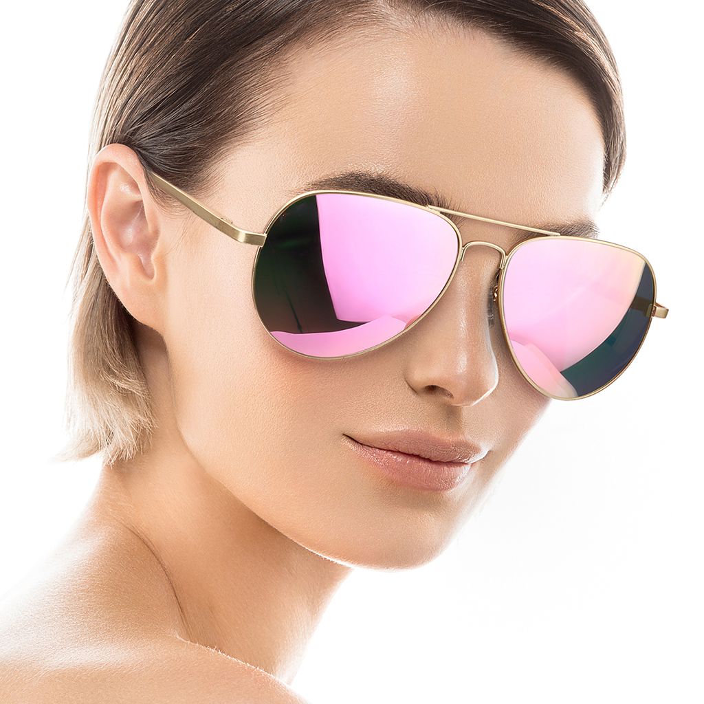 LVIOE Prescription Sunglasses RX Sun Glasses for unisex - Aviator Mirrored, Pink